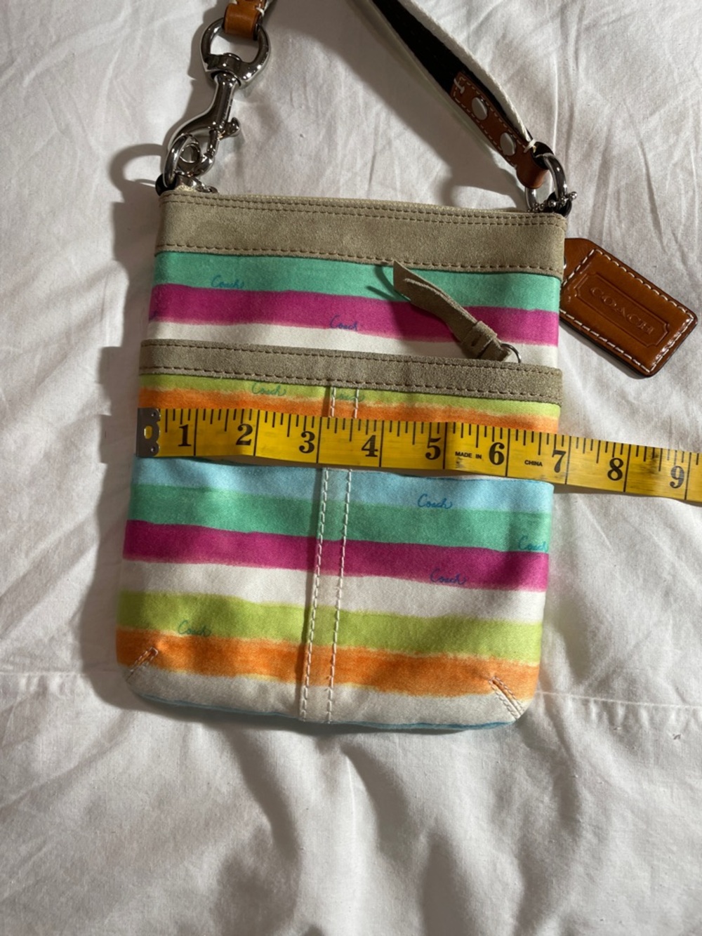 Coach Striped Multicolor Crossbody Bag with Blue Strap - Picture 6 of 13
